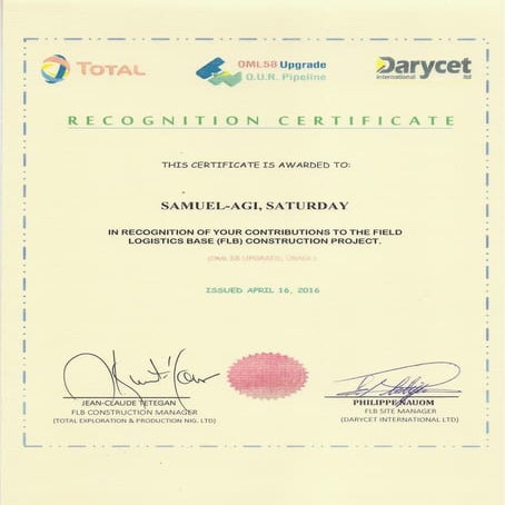 DIL Recognition Certificate Award