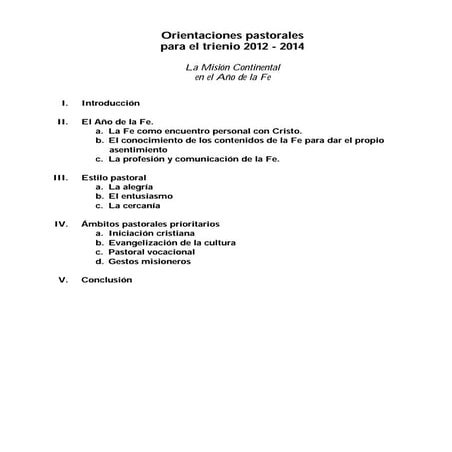 Cea : Orientaciones Pastorales Trienio 2012-2014