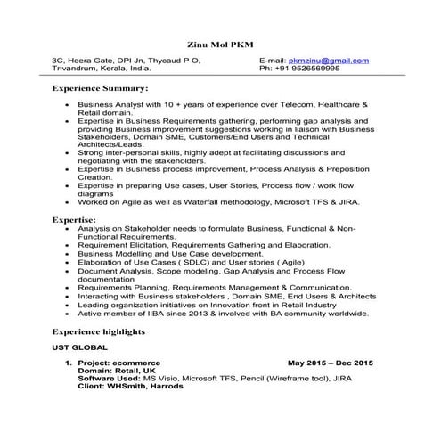 Experienced IT Business Analyst