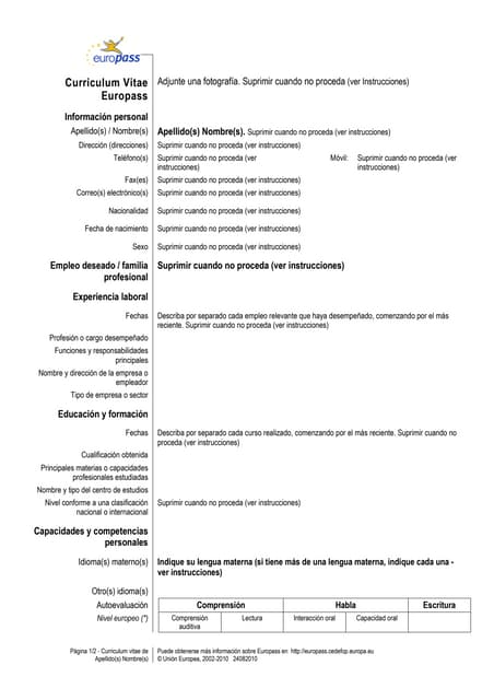 Plantilla Curriculum Europeo