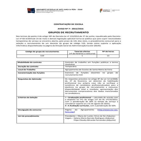 Contratação escola aviso nº 7  grupo 510