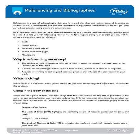 NCC EDUCATION Referencing and Bibliographies