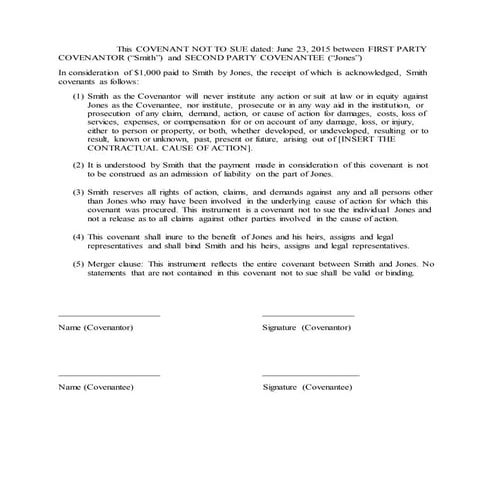 Covenant Not to Sue | DOCX