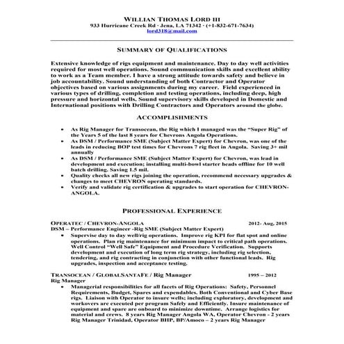 Resume William Thomas Lord III