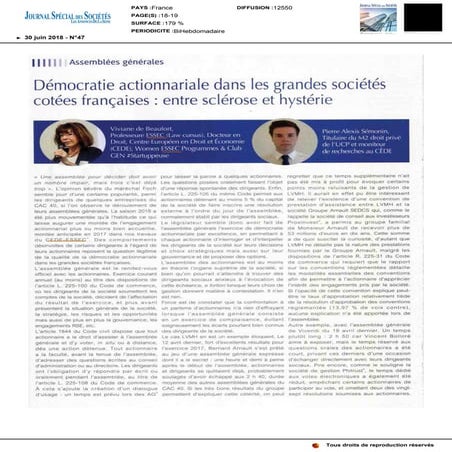 Cede ESSEC 2018 - De la Démocratie actionnariale aux AG 2018  JSS art 1 