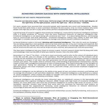 Cee key note presentation   achieving career success with emotional intellige...