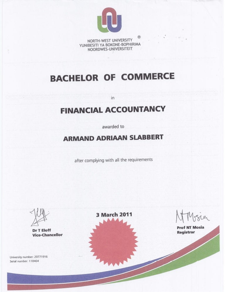 Certificate of Bachelor of commerce