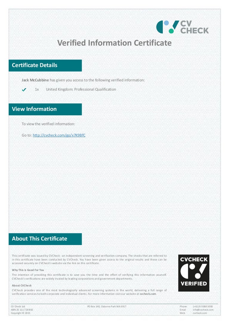 Verifiedinformationcertificate