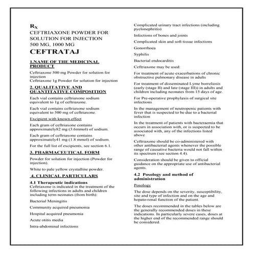 Ceftriaxone 500 mg, 1g powder for solution for injection smpc taj ...