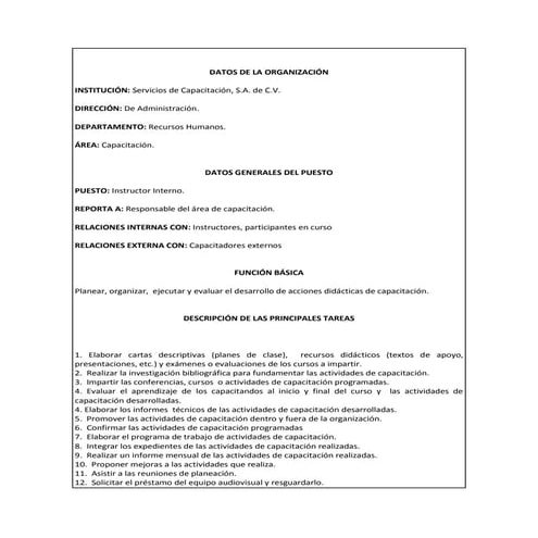 Ejemplo de descripción de puestos