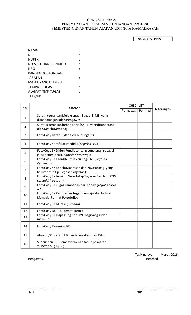 Contoh Ceklist Berkas – Beinyu.com