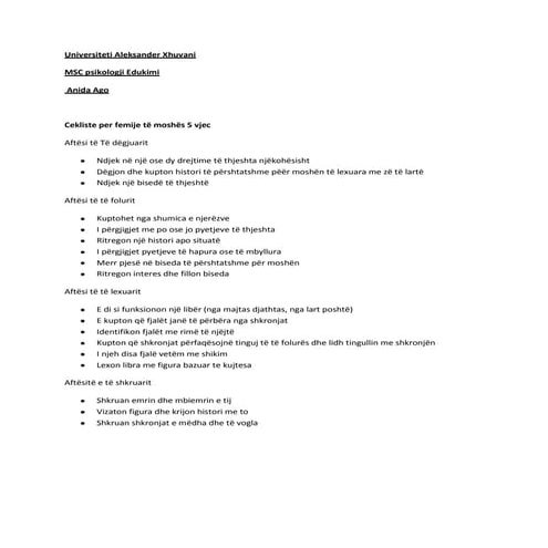 Cekliste per femije të moshës 5 vjec