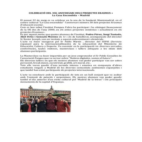 Celebració del 30è aniversari dels projectes Erasmus