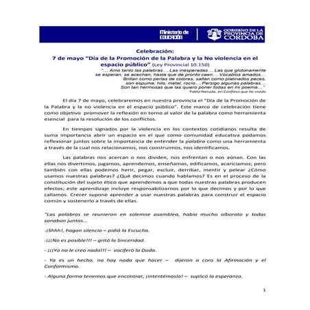 Día de la Promoción de la Palabra y la no violencia en el espacio público
