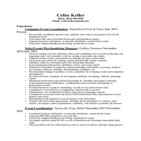 Celise keller resume 6 20-2016 events