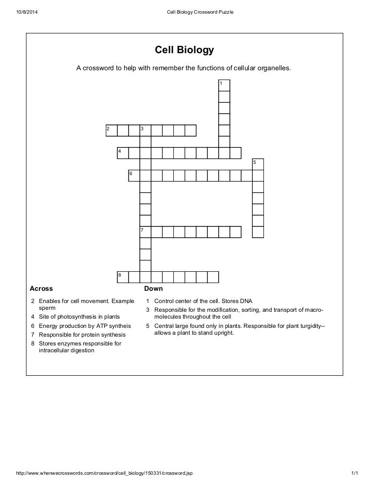 Cell Biology Crossword Puzzle