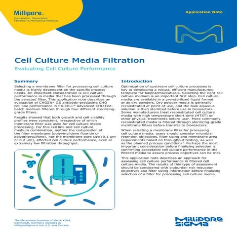 Cell Culture Media Filtration – Filter Selection and Sizing