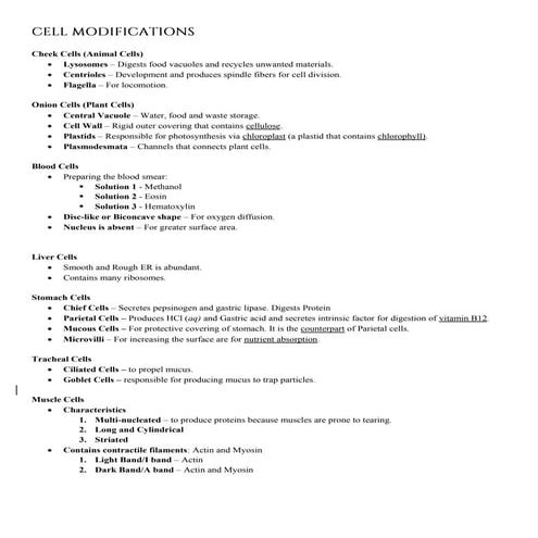 Biology 11 and 12: Cell modifications and specialization