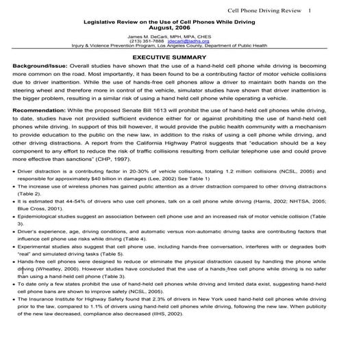 Cell Phone Use Driving Review Aug2006