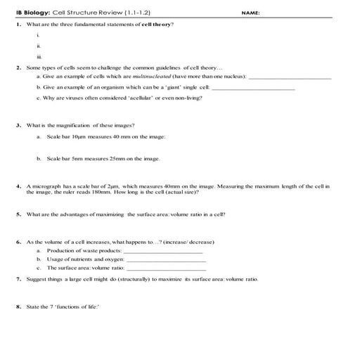 IB Cell Structure Review (1.1-1.2)