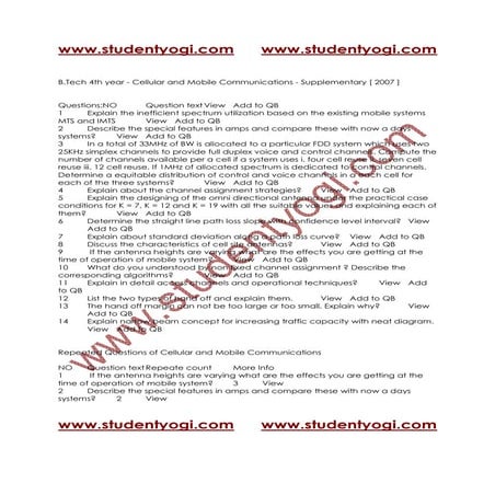 Cellular And Mobile Communications   Supplementary [ 2007 ] Jntu Model Paper{...