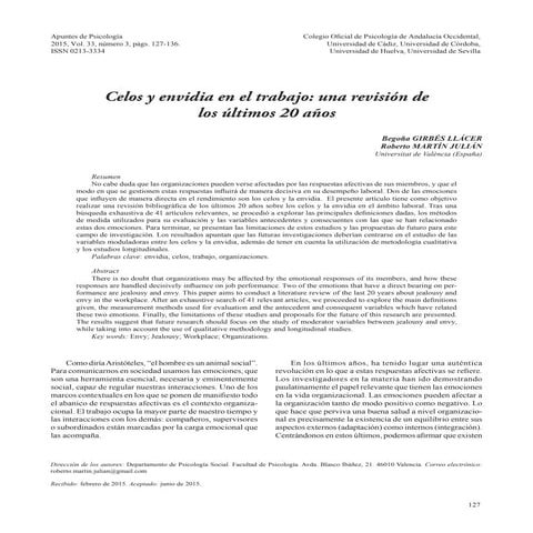 Celos y envidia en el trabajo