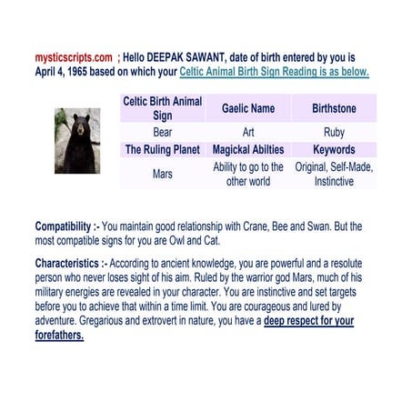 Celtic animal birth sign