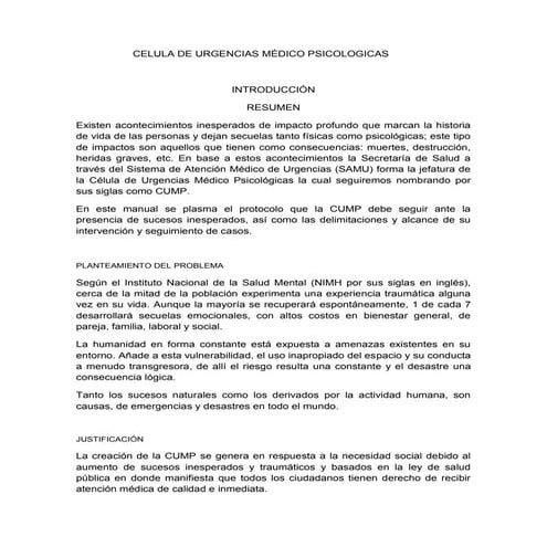 CELULA DE URGENCIAS MEDICO PSICOLOGICAS (CUMP) SAMU DE JALISCO