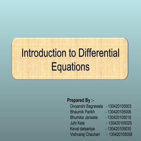 Introduction to Differential Equations | PPT | Physics | Science