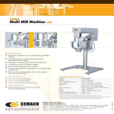 Cemach Multi Mill Machine cGMP | PDF