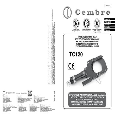 Cembre TC120 Hydraulic Cable Cuttting Tool Manual