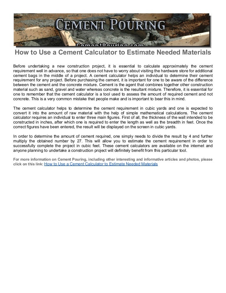 How to Use a Cement Calculator to Estimate Needed Materials