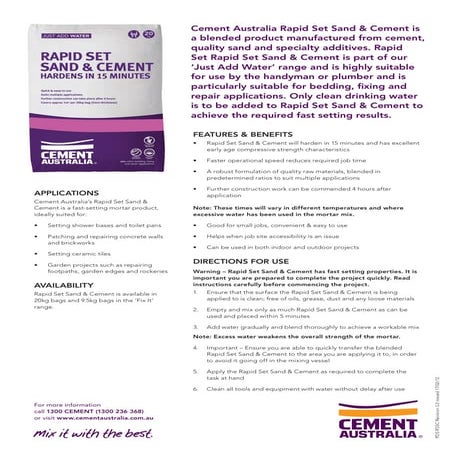 Cement Australia rapid set sand & cement | PDF