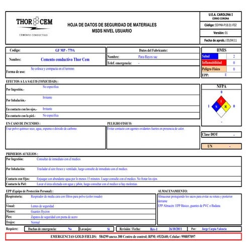 Msds africano cemento de contacto | DOCX