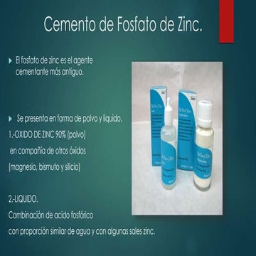Cemento de fosfato de zinc, Oxido de Zinc y Eugenol