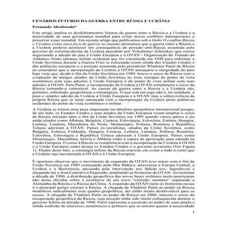CENÁRIOS FUTUROS DA GUERRA ENTRE RÚSSIA E UCRÂNIA