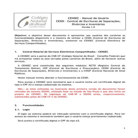 Censec manual do usuário CESDI 06/10/12 | PDF