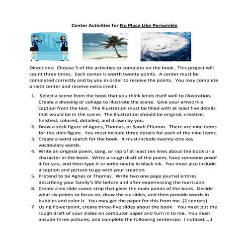 Center activities for no place like periwinkle