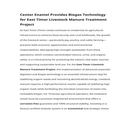 Center Enamel Provides Biogas Technology for East Timor Livestock ...