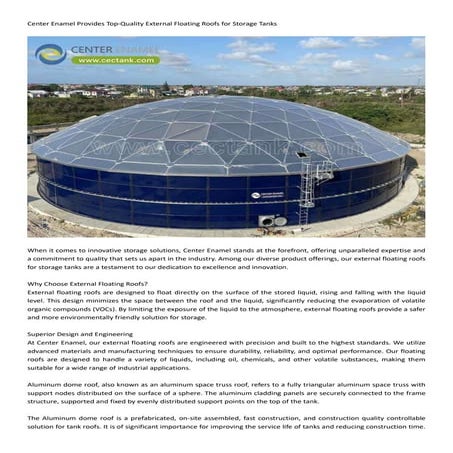 Center Enamel Provides Top-Quality External Floating Roofs for Storage ...