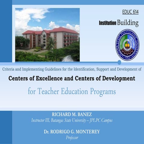 Centers of excellence and centers of development