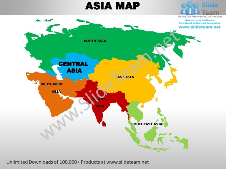 central asia powerpoint editable continent map with maps of asian continent