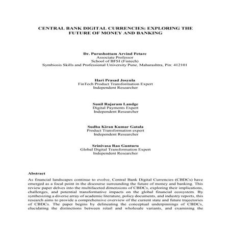 CENTRAL BANK DIGITAL CURRENCIES Research paper by Dr.Purushottam Arvind Petar...