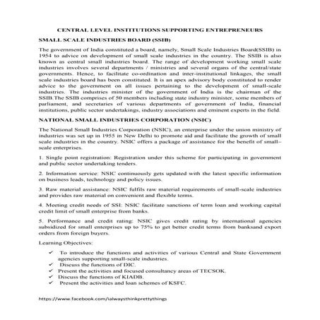 Central level institutions supporting entrepreneurs