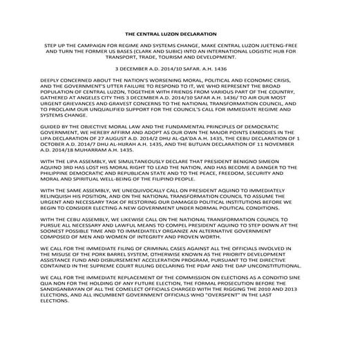 The National Transformaton Council: Central Luzon Declaration
