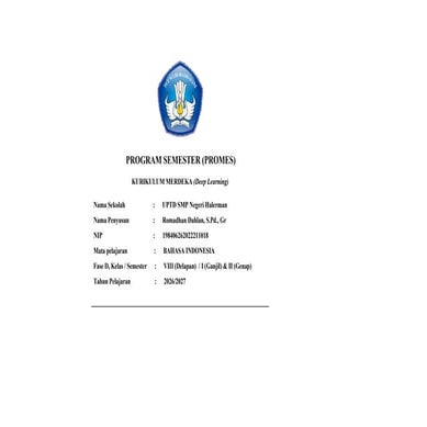 Program Semester Deep Learning Bahasa Indonesia SMP Kelas IX Kurikulum ...