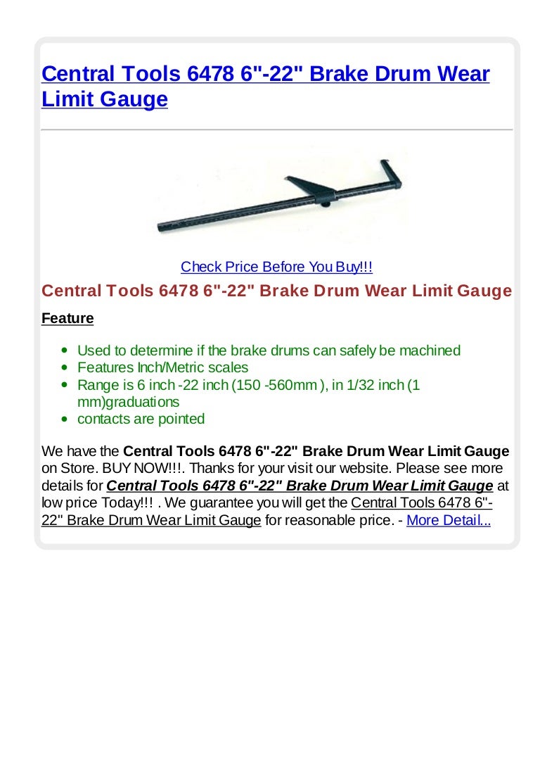 Central tools 6478 6 22brake drum wear limit gauge