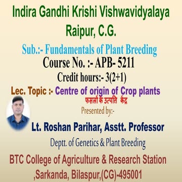 Crop Centre of origin and Diversity