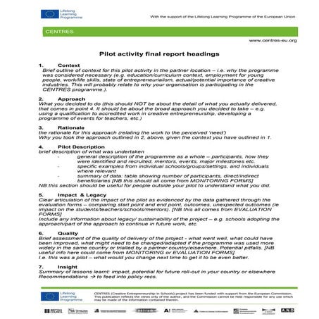 Centres evaluation report template new format