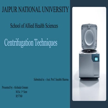 Comprehensive Overview of Centrifugation Techniques and Applications in ...